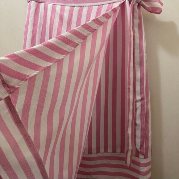2/$30 Lucy Paris Faux Wrap Midi Skirt Size M Pink Striped Coquette Preppy NWT - Picture 6 of 13